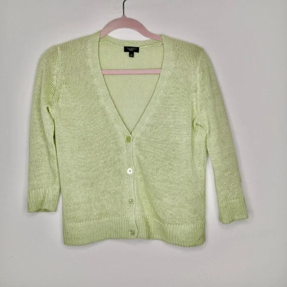 Talbots Y2K knit green linen cardigan Small - Picture 3 of 16